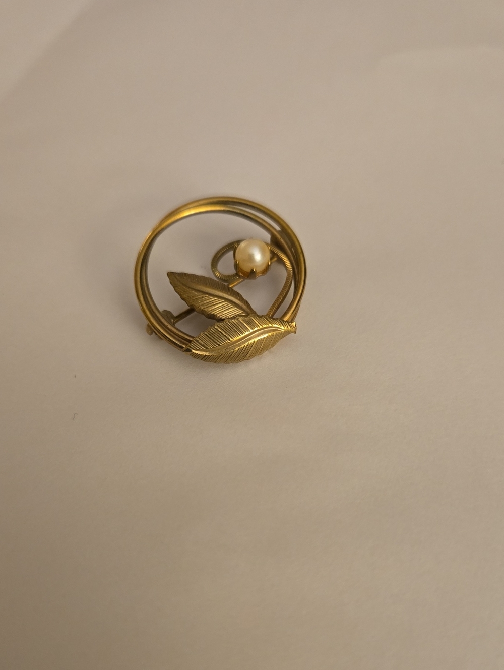 Gold Leaf Pearl Accent Brooch - Classic Women Jewelry